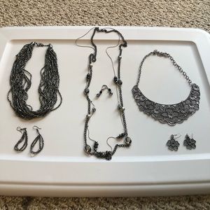 3 sets of silver paparazzi necklaces/earrings